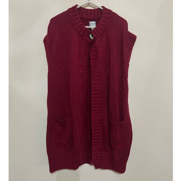 Chicos Size 3 US XL Bamboo Sweater Vest Duster Cardigan Red Holiday Knit Pockets - Picture 1 of 9